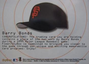 2000 SkyBox Dominion - Hats Off #NNO Barry Bonds  Back