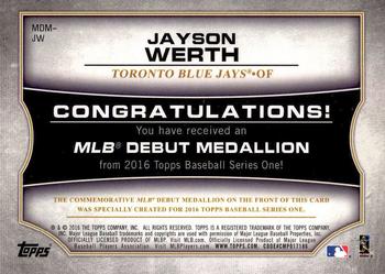 2016 Topps - MLB Debut Medallion (Series 1) #MDM-JW Jayson Werth Back
