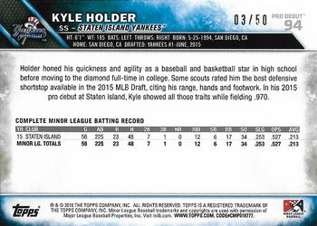 2016 Topps Pro Debut - Gold #94 Kyle Holder Back