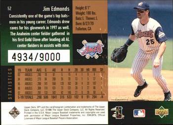 1998 SPx Finite #52 Jim Edmonds Back