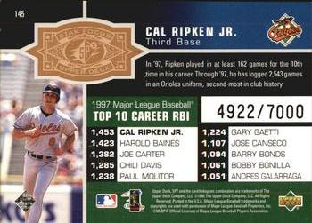 1998 SPx Finite #145 Cal Ripken Jr. Back