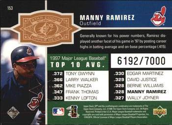 1998 SPx Finite #153 Manny Ramirez Back