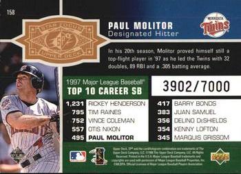 1998 SPx Finite #158 Paul Molitor Back