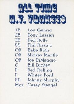 1980 TCMA All Time New York Yankees - Blue Border #NNO Phil Rizzuto Back