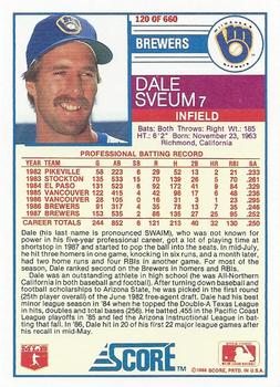 1988 Score #120 Dale Sveum Back