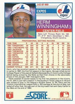1988 Score #142 Herm Winningham Back