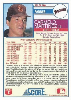 1988 Score #181 Carmelo Martinez Back