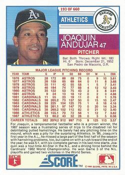 1988 Score #193 Joaquin Andujar Back