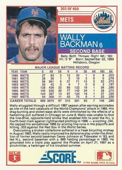 1988 Score #303 Wally Backman Back