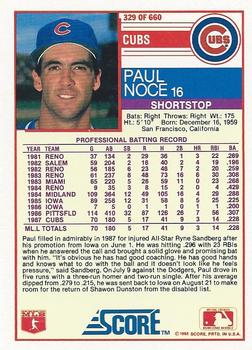 1988 Score #329 Paul Noce Back