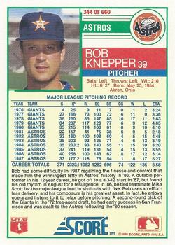 1988 Score #344 Bob Knepper Back
