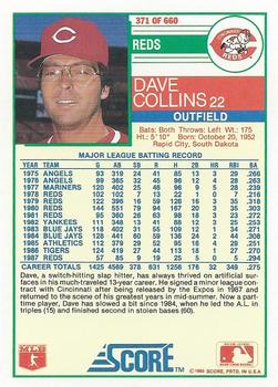1988 Score #371 Dave Collins Back