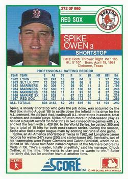 1988 Score #372 Spike Owen Back