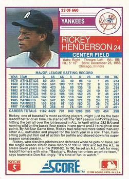 1988 Score #13 Rickey Henderson Back