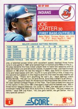 1988 Score #80 Joe Carter Back