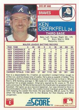 1988 Score #245 Ken Oberkfell Back