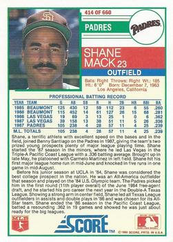 1988 Score #414 Shane Mack Back