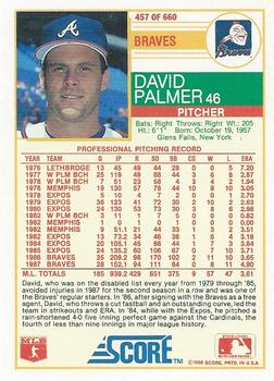 1988 Score #457 David Palmer Back