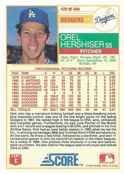 1988 Score #470 Orel Hershiser Back