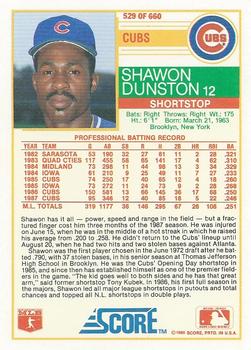 1988 Score #529 Shawon Dunston Back