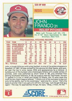 1988 Score #535 John Franco Back