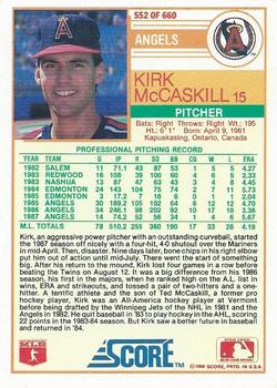 1988 Score #552 Kirk McCaskill Back