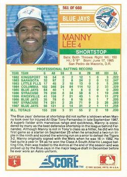 1988 Score #561 Manny Lee Back