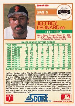1988 Score #580 Jeffrey Leonard Back