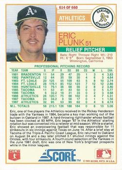 1988 Score #614 Eric Plunk Back