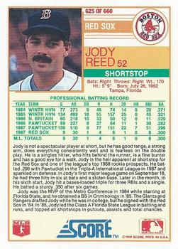 1988 Score #625 Jody Reed Back