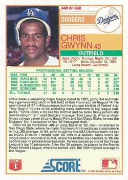 1988 Score #640 Chris Gwynn Back