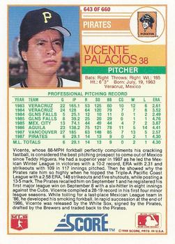 1988 Score #643 Vicente Palacios Back