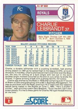 1988 Score #61 Charlie Leibrandt Back