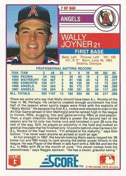 1988 Score #7 Wally Joyner Back