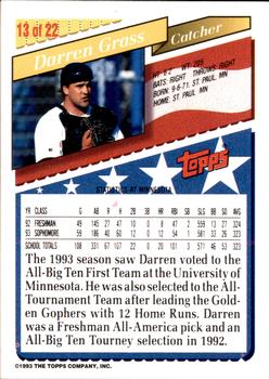 1993 Topps Bazooka Team USA #13 Darren Grass Back