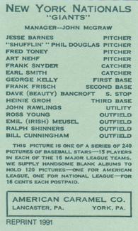 1991 1922 American Caramel (E120) Reprint #NNO Earl Smith Back
