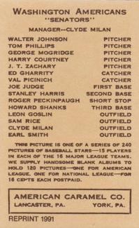 1991 1922 American Caramel (E120) Reprint #NNO Howie Shanks Back