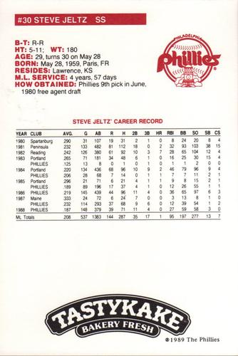 1989 Tastykake Philadelphia Phillies #NNO Steve Jeltz Back