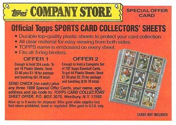 1988 Topps Big - Topps Company Store #NNO Sports Card Collectors' Sheets Offer Front