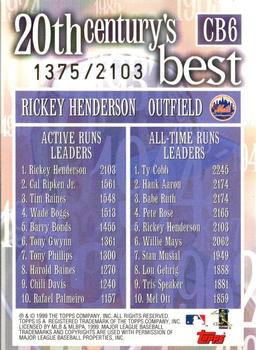 2000 Topps - 20th Century Best Sequential #CB6 Rickey Henderson Back