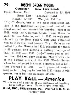 1988 1939 Play Ball Reprints #79 Jo-Jo Moore Back