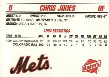 1995 Kahn's New York Mets #NNO Chris Jones Back