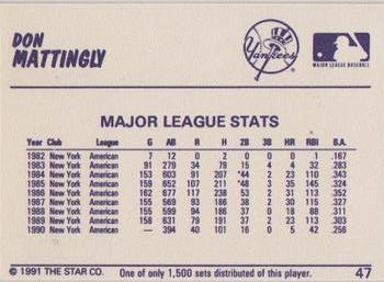 1991 Star Home Run #47 Don Mattingly Back