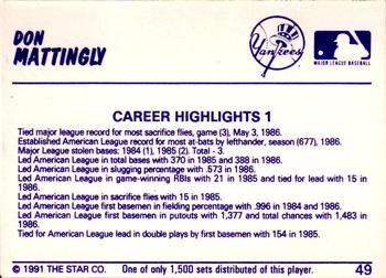 1991 Star Home Run #49 Don Mattingly Back