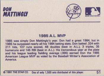 1991 Star Home Run #51 Don Mattingly Back