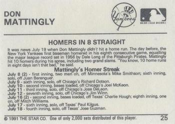 1991 Star Silver #25 Don Mattingly Back