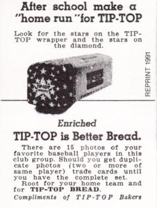 1991 1947 Tip-Top Reprint #NNO Joe Page Back