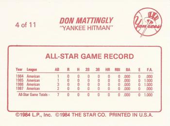 1988 Star Don Mattingly #4 Don Mattingly Back