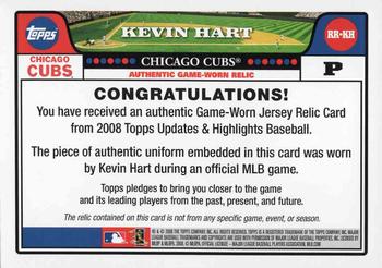 2008 Topps Updates & Highlights - Relics #RR-KH Kevin Hart Back