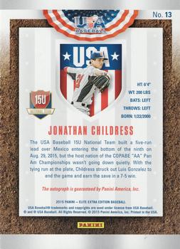 2015 Panini Elite Extra Edition - USA Baseball 15U Signatures #13 Jonathan Childress Back